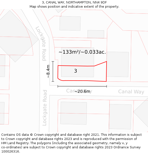 3, CANAL WAY, NORTHAMPTON, NN4 9DF: Plot and title map