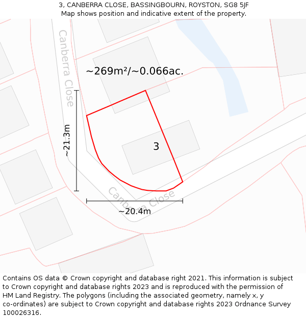 3, CANBERRA CLOSE, BASSINGBOURN, ROYSTON, SG8 5JF: Plot and title map