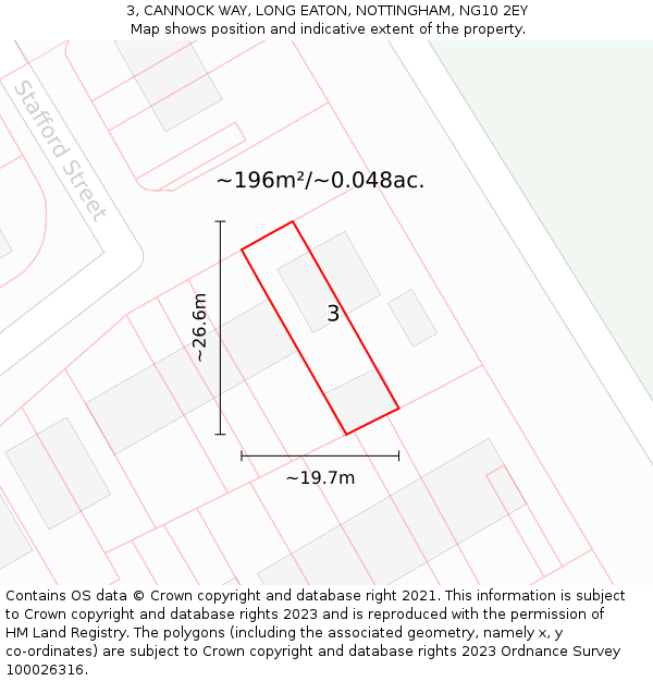 3, CANNOCK WAY, LONG EATON, NOTTINGHAM, NG10 2EY: Plot and title map