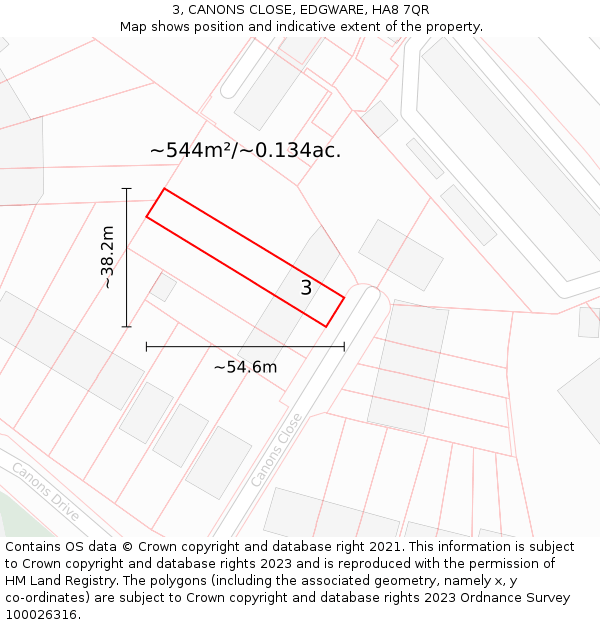 3, CANONS CLOSE, EDGWARE, HA8 7QR: Plot and title map