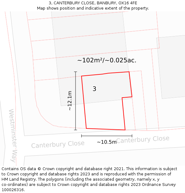 3, CANTERBURY CLOSE, BANBURY, OX16 4FE: Plot and title map
