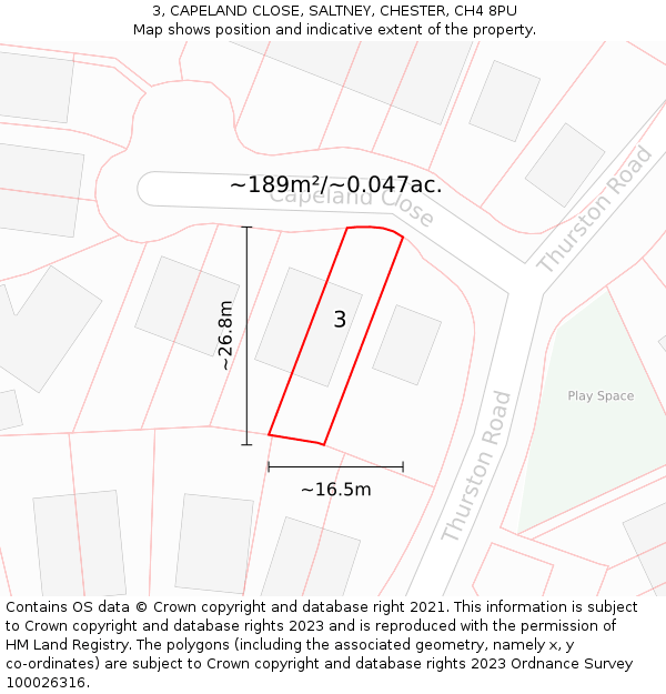 3, CAPELAND CLOSE, SALTNEY, CHESTER, CH4 8PU: Plot and title map