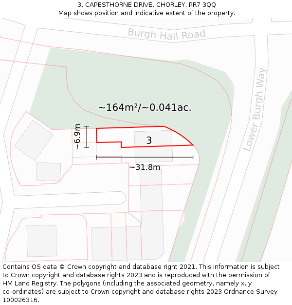 3, CAPESTHORNE DRIVE, CHORLEY, PR7 3QQ: Plot and title map