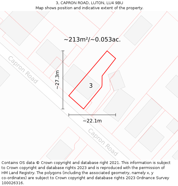 3, CAPRON ROAD, LUTON, LU4 9BU: Plot and title map