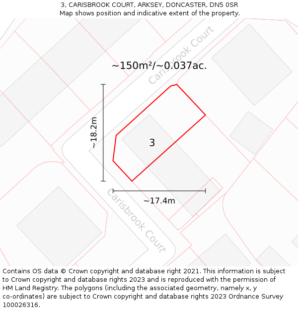 3, CARISBROOK COURT, ARKSEY, DONCASTER, DN5 0SR: Plot and title map