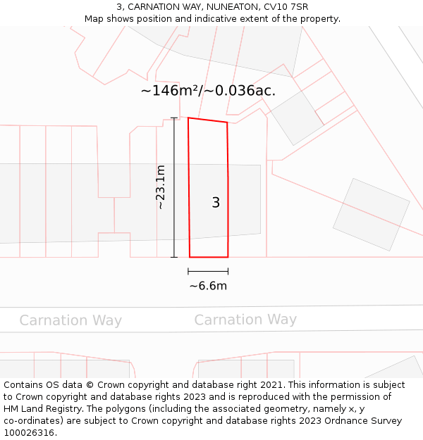 3, CARNATION WAY, NUNEATON, CV10 7SR: Plot and title map