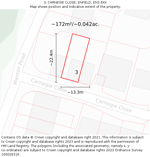 3, CARNEGIE CLOSE, ENFIELD, EN3 6XX: Plot and title map