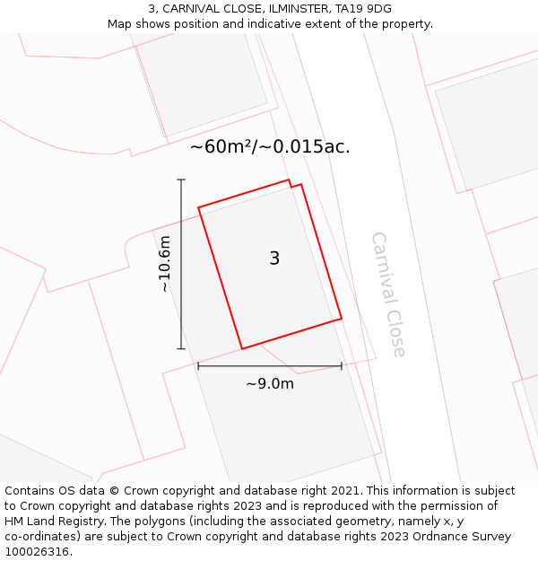 3, CARNIVAL CLOSE, ILMINSTER, TA19 9DG: Plot and title map
