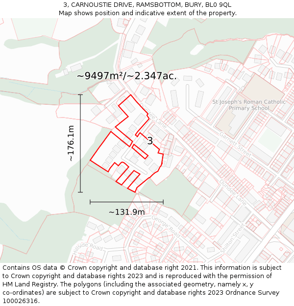 3, CARNOUSTIE DRIVE, RAMSBOTTOM, BURY, BL0 9QL: Plot and title map