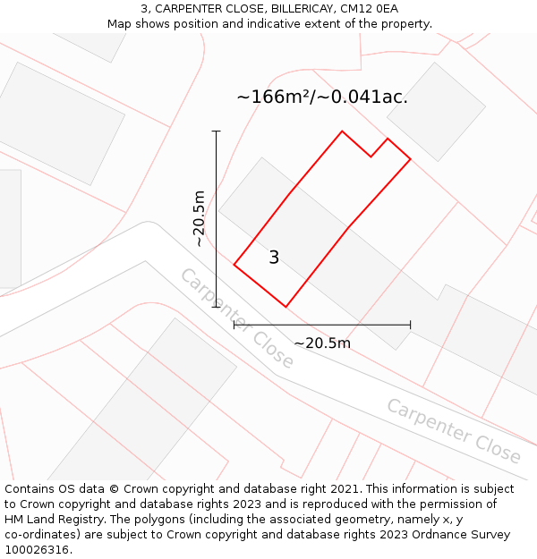 3, CARPENTER CLOSE, BILLERICAY, CM12 0EA: Plot and title map