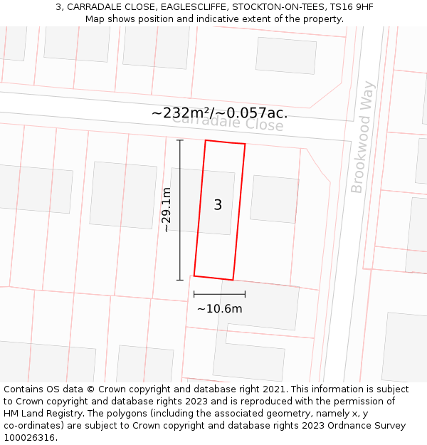 3, CARRADALE CLOSE, EAGLESCLIFFE, STOCKTON-ON-TEES, TS16 9HF: Plot and title map