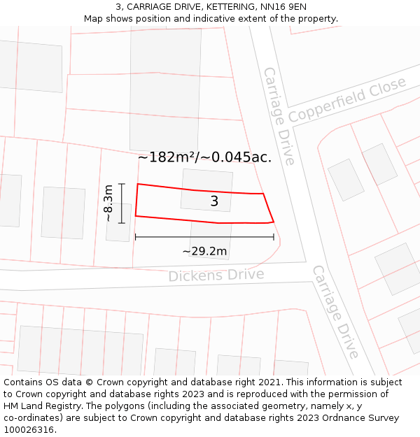 3, CARRIAGE DRIVE, KETTERING, NN16 9EN: Plot and title map