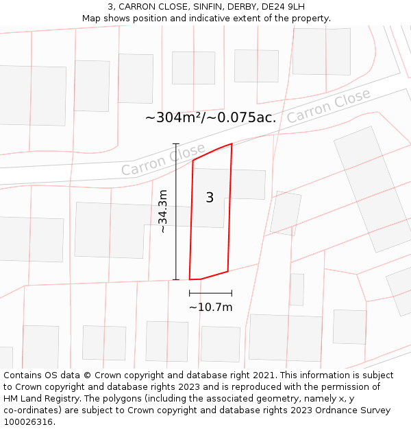 3, CARRON CLOSE, SINFIN, DERBY, DE24 9LH: Plot and title map