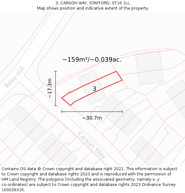 3, CARSON WAY, STAFFORD, ST16 1LL: Plot and title map