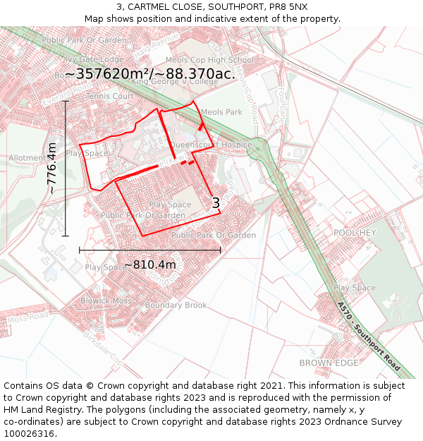 3, CARTMEL CLOSE, SOUTHPORT, PR8 5NX: Plot and title map