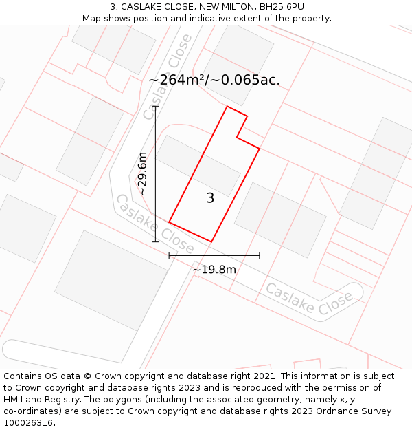 3, CASLAKE CLOSE, NEW MILTON, BH25 6PU: Plot and title map