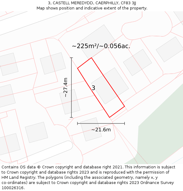 3, CASTELL MEREDYDD, CAERPHILLY, CF83 3JJ: Plot and title map