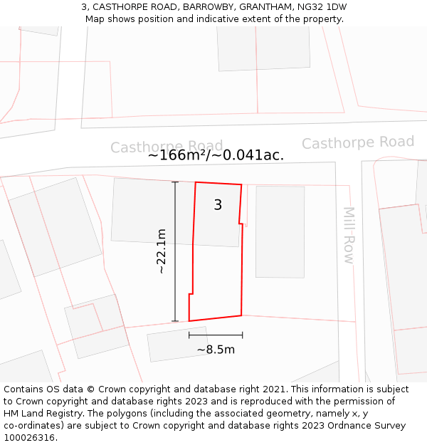 3, CASTHORPE ROAD, BARROWBY, GRANTHAM, NG32 1DW: Plot and title map