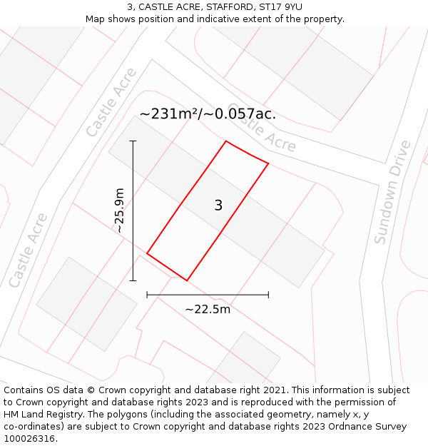 3, CASTLE ACRE, STAFFORD, ST17 9YU: Plot and title map
