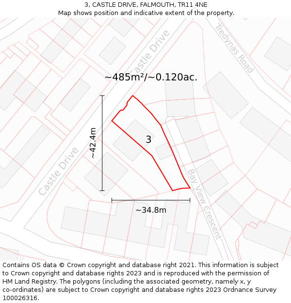 3, CASTLE DRIVE, FALMOUTH, TR11 4NE: Plot and title map