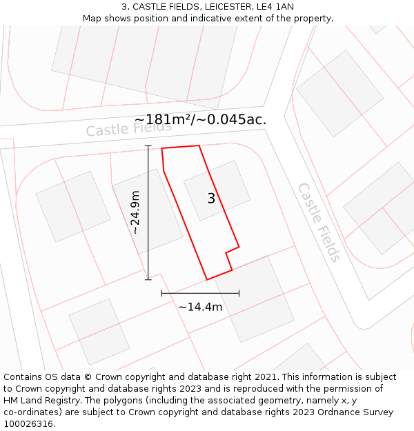 3, CASTLE FIELDS, LEICESTER, LE4 1AN: Plot and title map