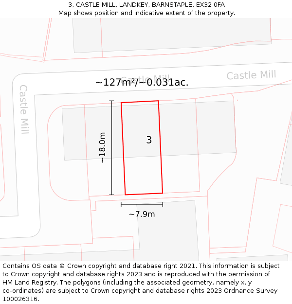 3, CASTLE MILL, LANDKEY, BARNSTAPLE, EX32 0FA: Plot and title map