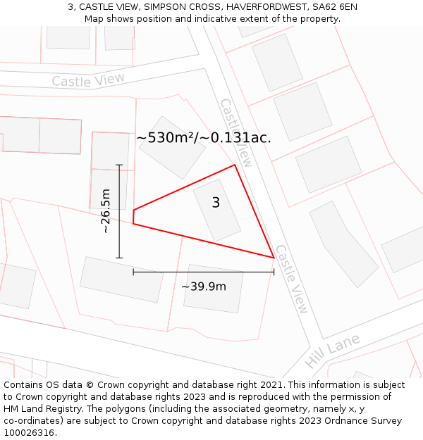3, CASTLE VIEW, SIMPSON CROSS, HAVERFORDWEST, SA62 6EN: Plot and title map