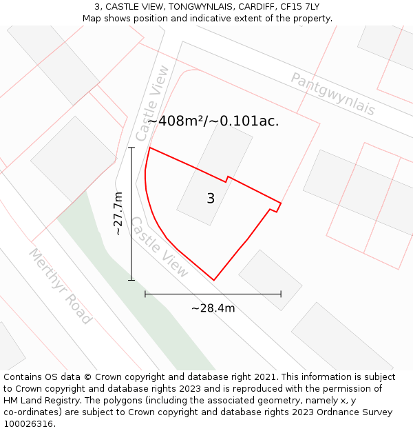 3, CASTLE VIEW, TONGWYNLAIS, CARDIFF, CF15 7LY: Plot and title map