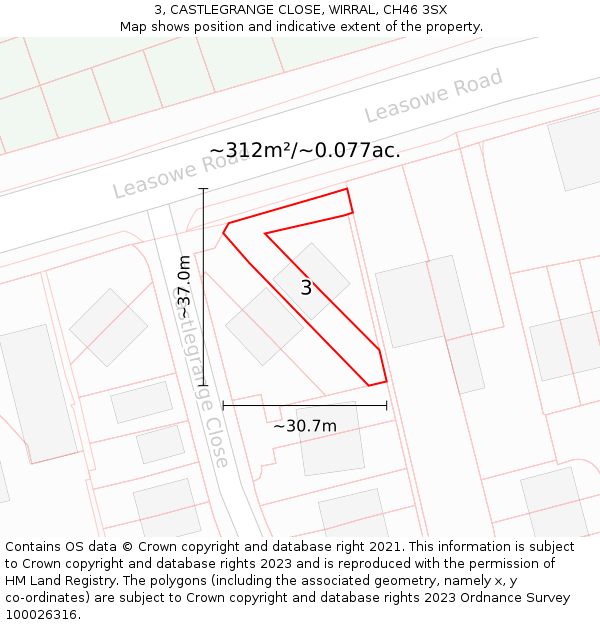 3, CASTLEGRANGE CLOSE, WIRRAL, CH46 3SX: Plot and title map