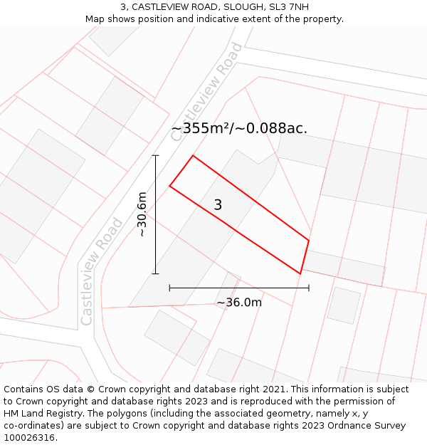 3, CASTLEVIEW ROAD, SLOUGH, SL3 7NH: Plot and title map