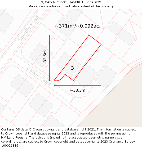 3, CATKIN CLOSE, HAVERHILL, CB9 9EW: Plot and title map