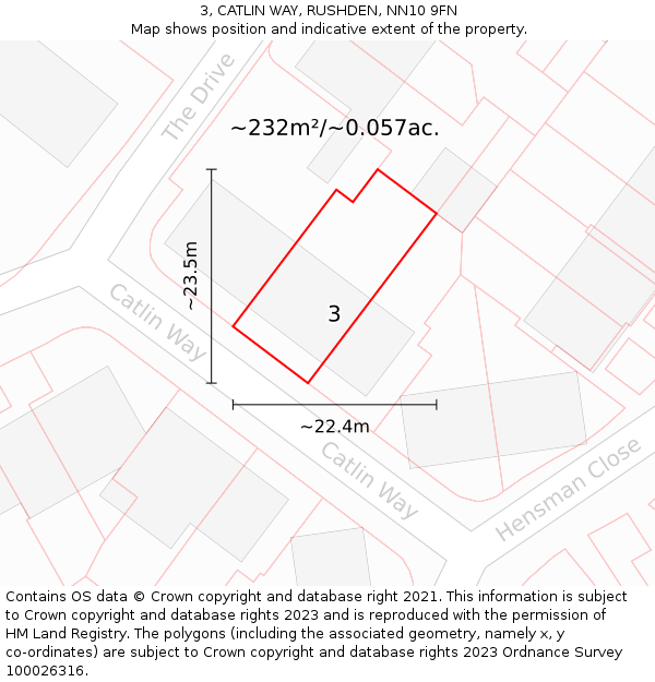 3, CATLIN WAY, RUSHDEN, NN10 9FN: Plot and title map