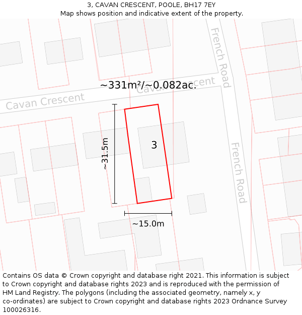 3, CAVAN CRESCENT, POOLE, BH17 7EY: Plot and title map