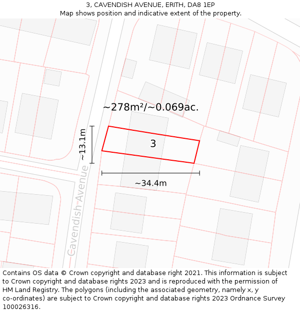 3, CAVENDISH AVENUE, ERITH, DA8 1EP: Plot and title map