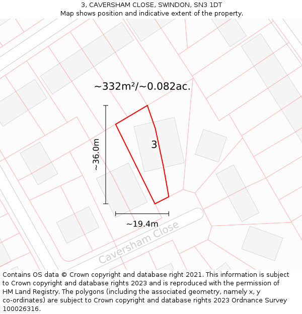 3, CAVERSHAM CLOSE, SWINDON, SN3 1DT: Plot and title map