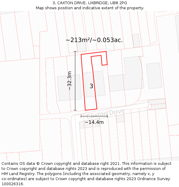 3, CAXTON DRIVE, UXBRIDGE, UB8 2PG: Plot and title map