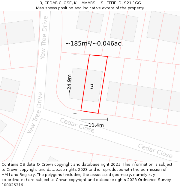 3, CEDAR CLOSE, KILLAMARSH, SHEFFIELD, S21 1GG: Plot and title map