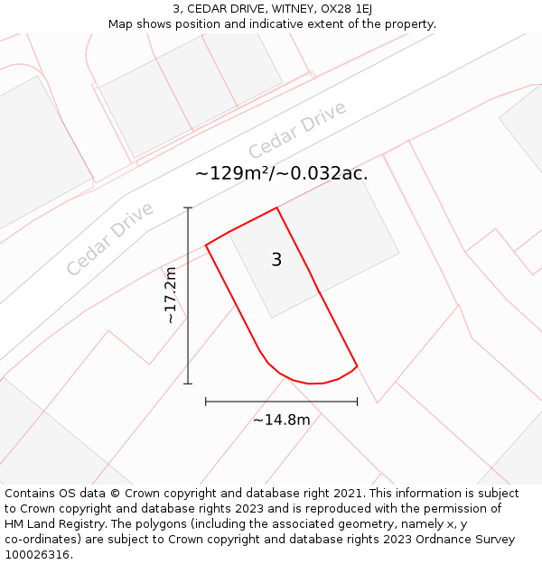 3, CEDAR DRIVE, WITNEY, OX28 1EJ: Plot and title map
