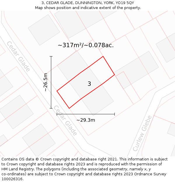 3, CEDAR GLADE, DUNNINGTON, YORK, YO19 5QY: Plot and title map