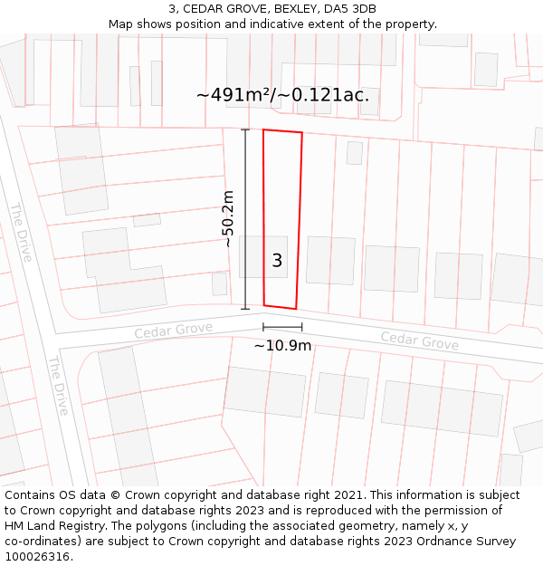 3, CEDAR GROVE, BEXLEY, DA5 3DB: Plot and title map