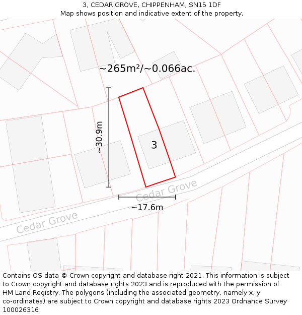 3, CEDAR GROVE, CHIPPENHAM, SN15 1DF: Plot and title map