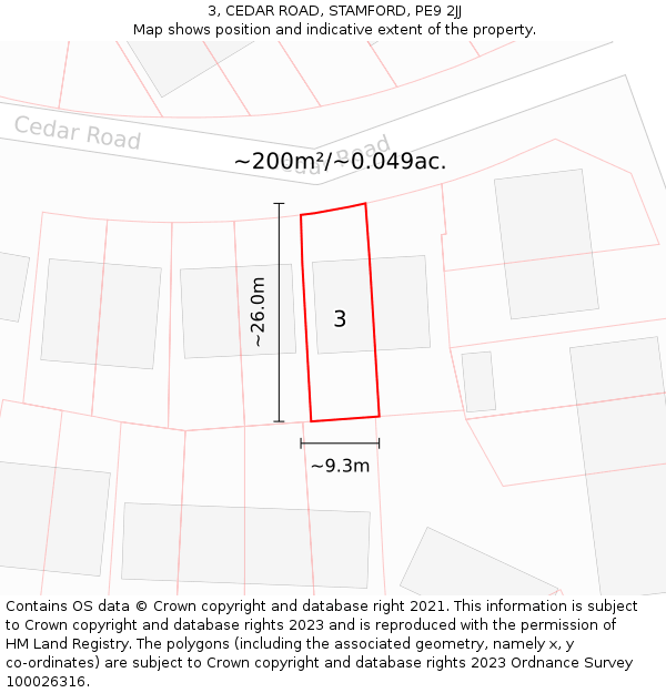 3, CEDAR ROAD, STAMFORD, PE9 2JJ: Plot and title map
