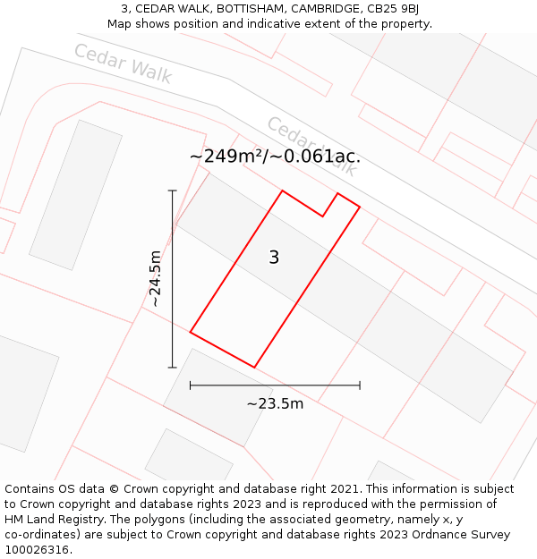 3, CEDAR WALK, BOTTISHAM, CAMBRIDGE, CB25 9BJ: Plot and title map