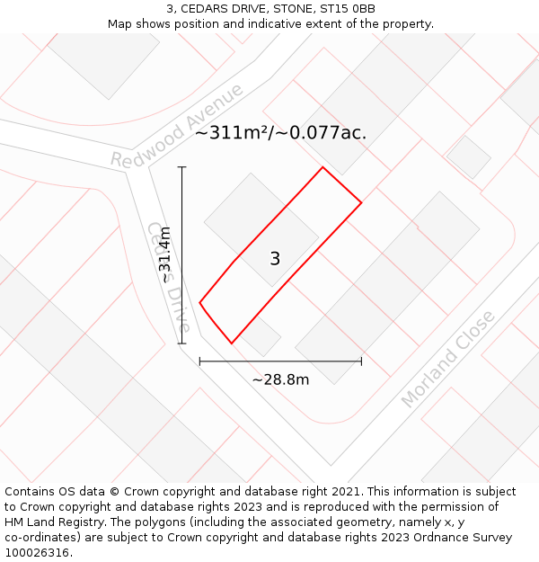 3, CEDARS DRIVE, STONE, ST15 0BB: Plot and title map