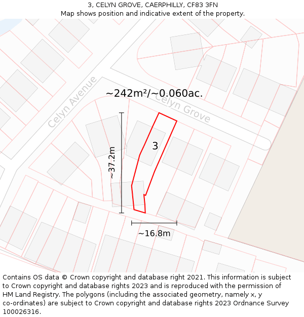 3, CELYN GROVE, CAERPHILLY, CF83 3FN: Plot and title map
