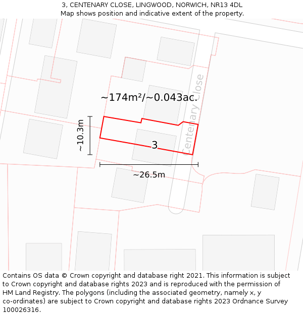 3, CENTENARY CLOSE, LINGWOOD, NORWICH, NR13 4DL: Plot and title map