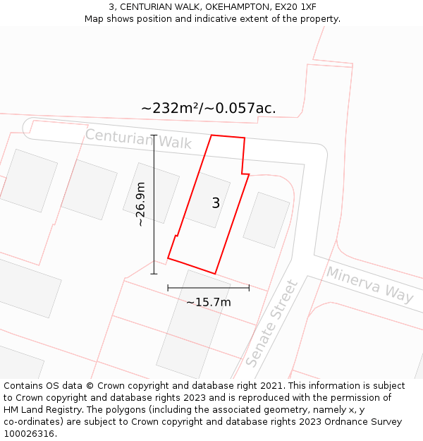 3, CENTURIAN WALK, OKEHAMPTON, EX20 1XF: Plot and title map