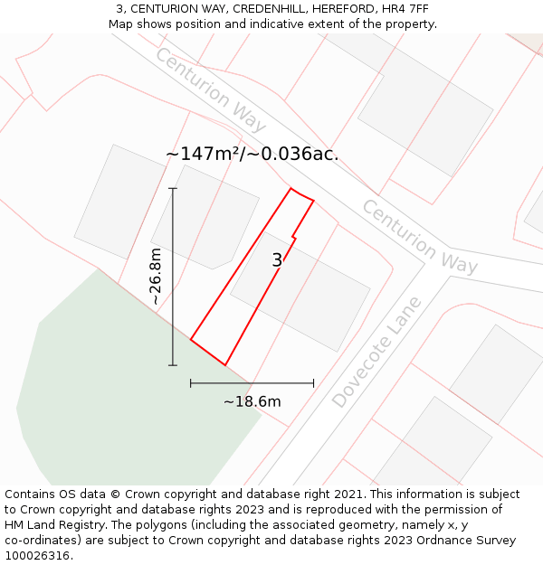 3, CENTURION WAY, CREDENHILL, HEREFORD, HR4 7FF: Plot and title map