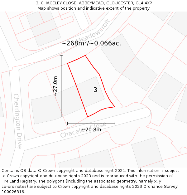 3, CHACELEY CLOSE, ABBEYMEAD, GLOUCESTER, GL4 4XP: Plot and title map