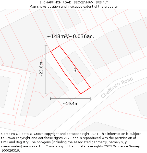3, CHAFFINCH ROAD, BECKENHAM, BR3 4LT: Plot and title map